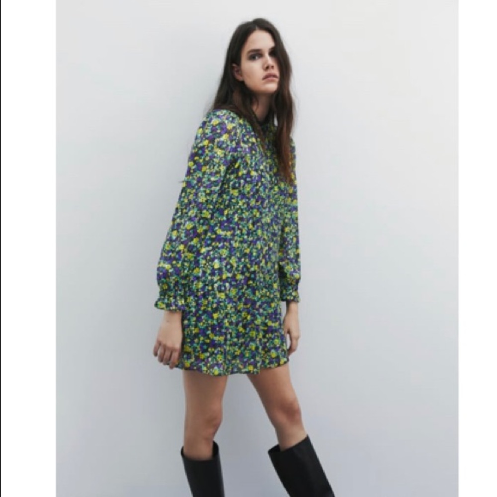 Pleated Floral Mini Dress from Zara NWT